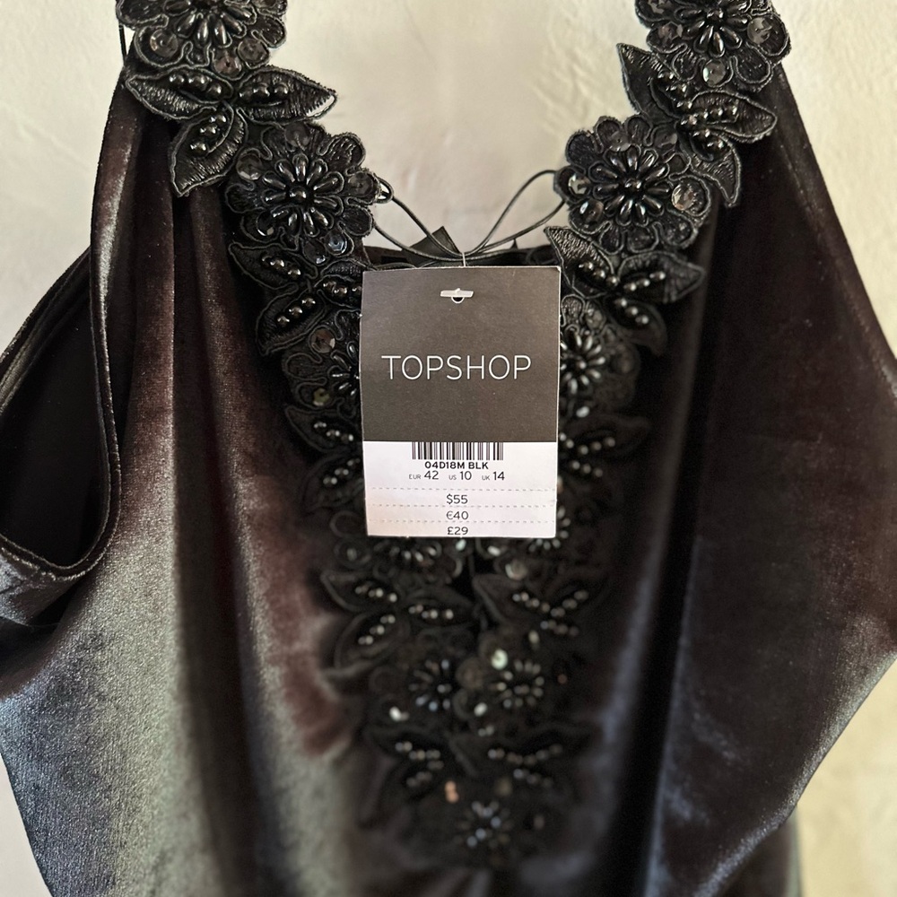 Topshop Black Velvet Embellished Bib Collar Bodysuit
